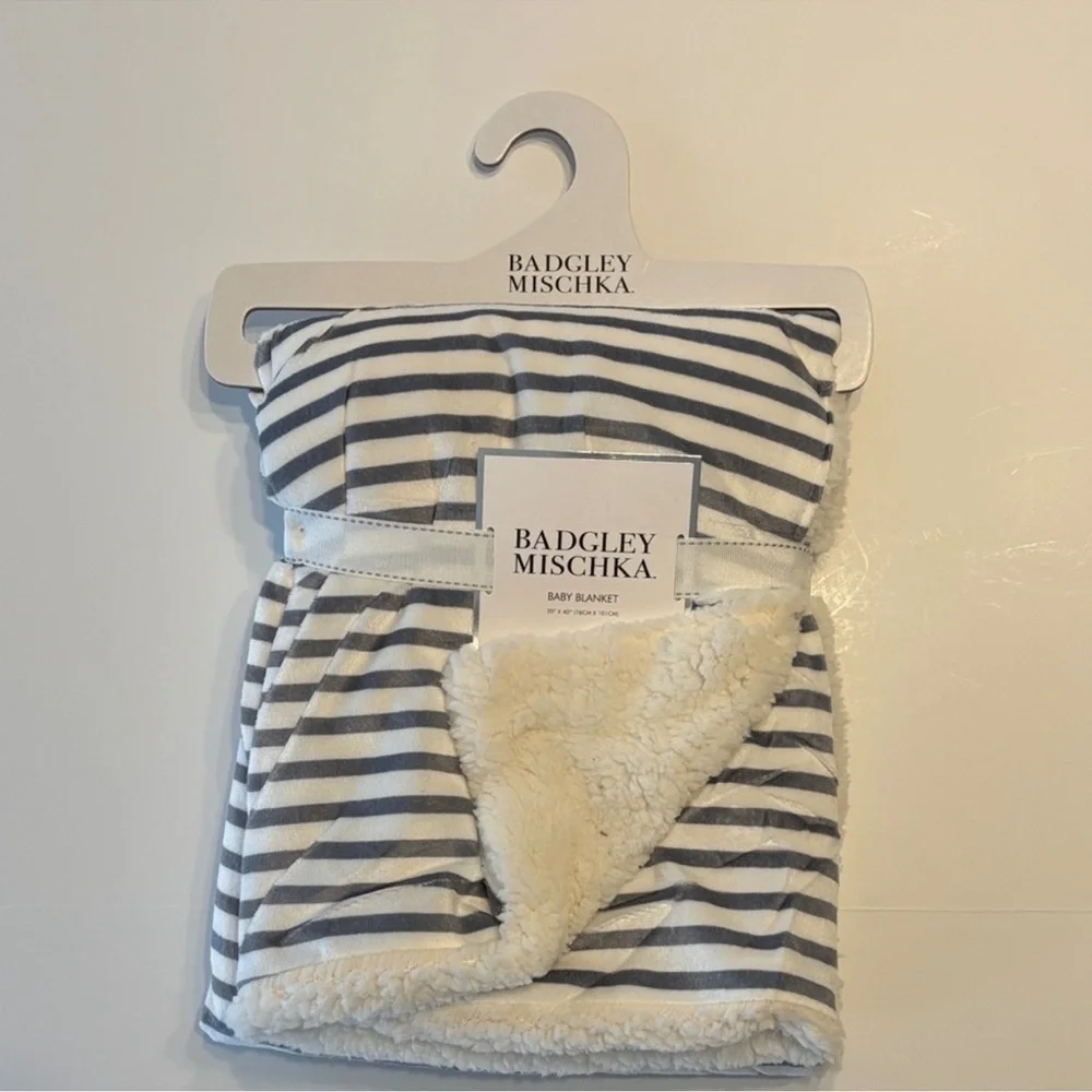 Badgley Mischka Baby Blanket Gray and White Striped 30